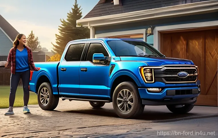 포드 F 150 라이트닝의 충전 시간 - **Prompt:** A diverse family, consisting of a father, mother, and two children (a boy aged 7 and a g...