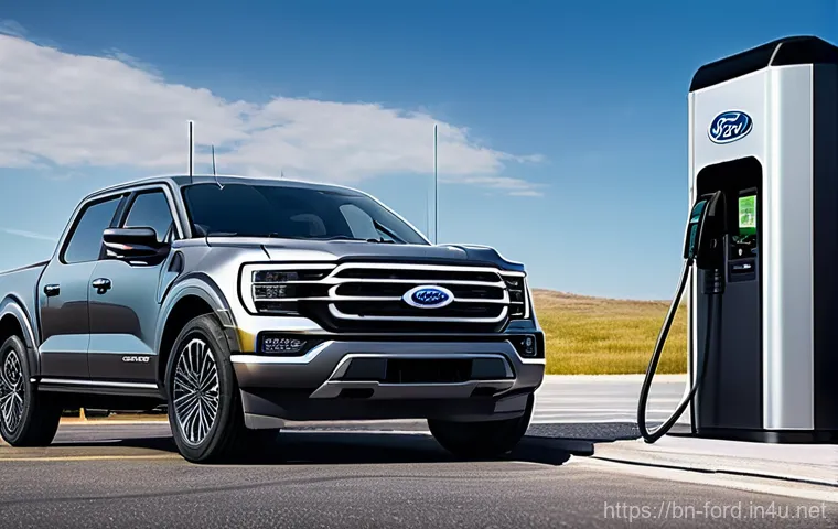 포드 F 150 라이트닝의 충전 시간 - **Prompt:** A diverse family, consisting of a father, mother, and two children (a boy aged 7 and a g...