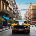 Home 13 포드 매버릭의 도심 주행 효율성 - **Prompt:** A modern Ford Maverick navigating a bustling, narrow city street during daylight. The st...