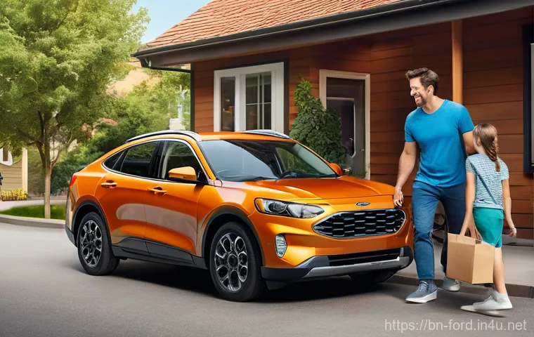 포드 매버릭의 도심 주행 효율성 - **Prompt:** A modern Ford Maverick navigating a bustling, narrow city street during daylight. The st...