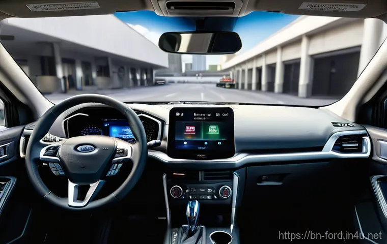 포드 매버릭의 도심 주행 효율성 - **Prompt:** A cheerful family, consisting of two adults and two children (ages 6-10, dressed in casu...