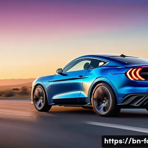 Home 11 포드 머스탱 마하 E의 자율주행 기술 - **Prompt:** A sleek Ford Mustang Mach-E in a futuristic deep blue, effortlessly navigating a winding...